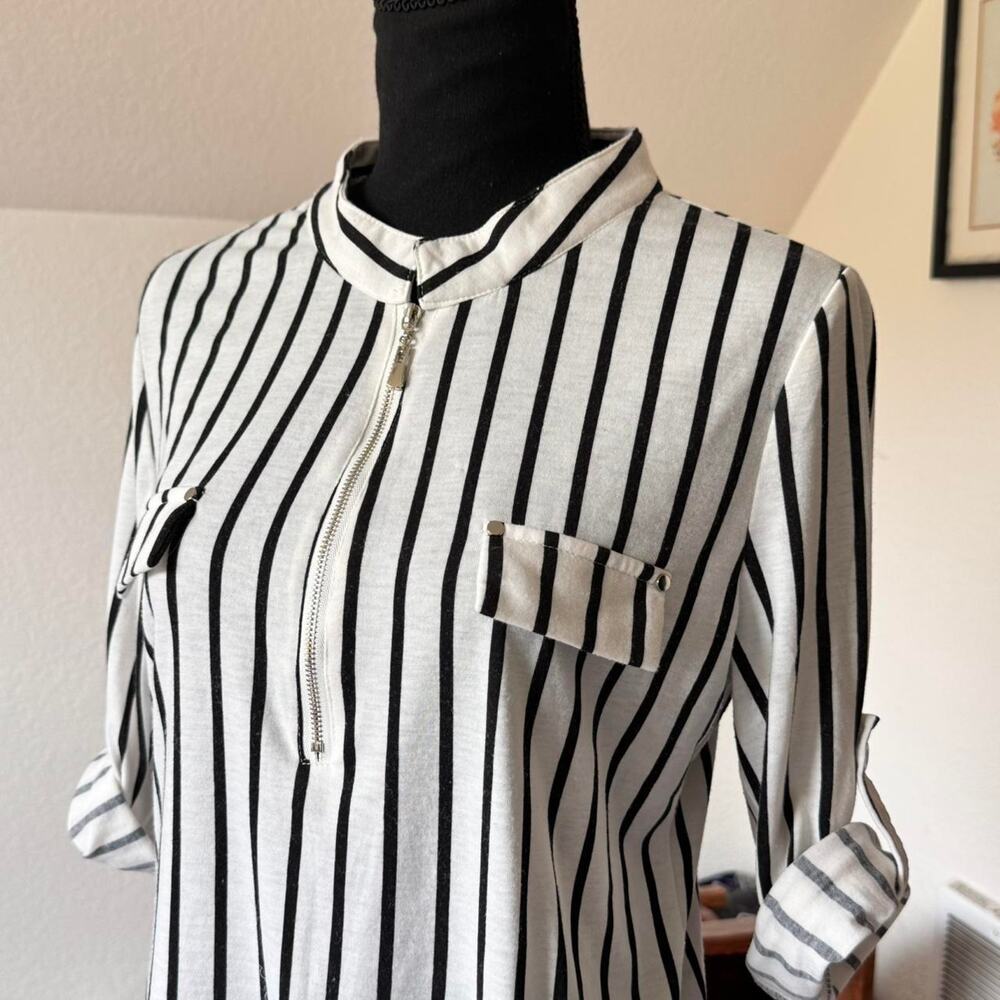 ninedaily‎ Black white striped tunic sz med casual beachy coastal grandma emo